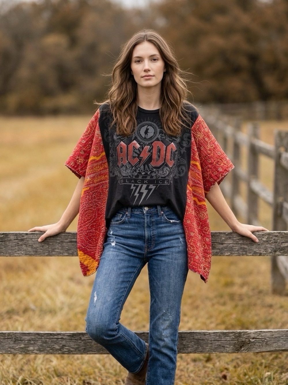 Handcrafted Upcycled AC/DC Kantha Tunic NWT One Size